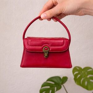 Vintage Red Leather Micro Top Handle Bag Gold Latch Faux Leather Glam Y2K Retro